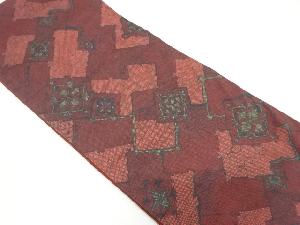 リサイクル　菱に抽象花模様織り出し全通袋帯